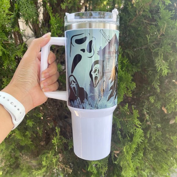 Handmade Ghost Face Tumbler Brand New 40 oz double wall stainless tumbler for tr - Picture 2 of 8